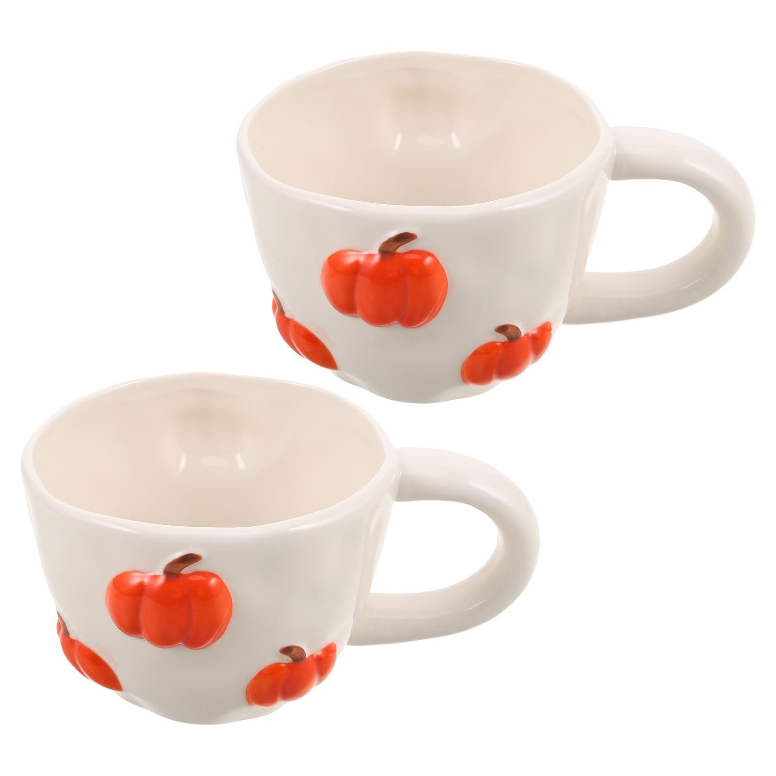 Abaodam 2 Piezas Taza de Cerámica Forma de Calabaza para Halloween, Diseño Único y Cómodo Agarre, Adecuado para Café y Uso Diario en Temporada Otoñal