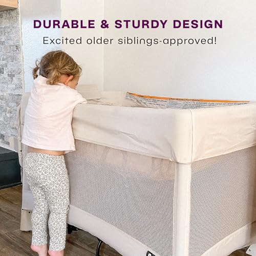 Image of 4moms Breeze Plus Portable Playard with Removable Bassinet and Baby Changing Station, Easy One-Handed Setup, Birch
