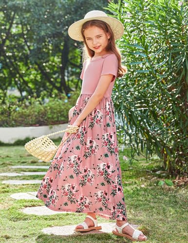 Image of Arshiner Girls Maxi Dress Long /Short Sleeve Casual Holiday Dress with Pockets for 5-13 Years