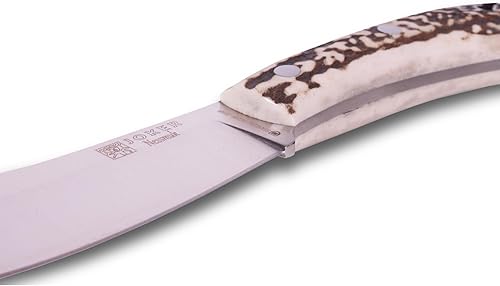 Miniatura 5 de JOKER "Nessmuk CL136-P Cuchillo de caza, hoja Sandvik 14C28N de 4.3 pulgadas con molienda plana, mango de abedul, funda de cuero marrón y pedernal,
