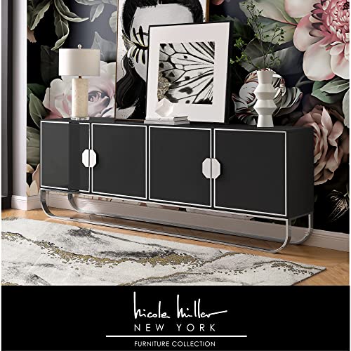 Reyansh 4 Door Sideboard With Chrome Base, Black #TOP1