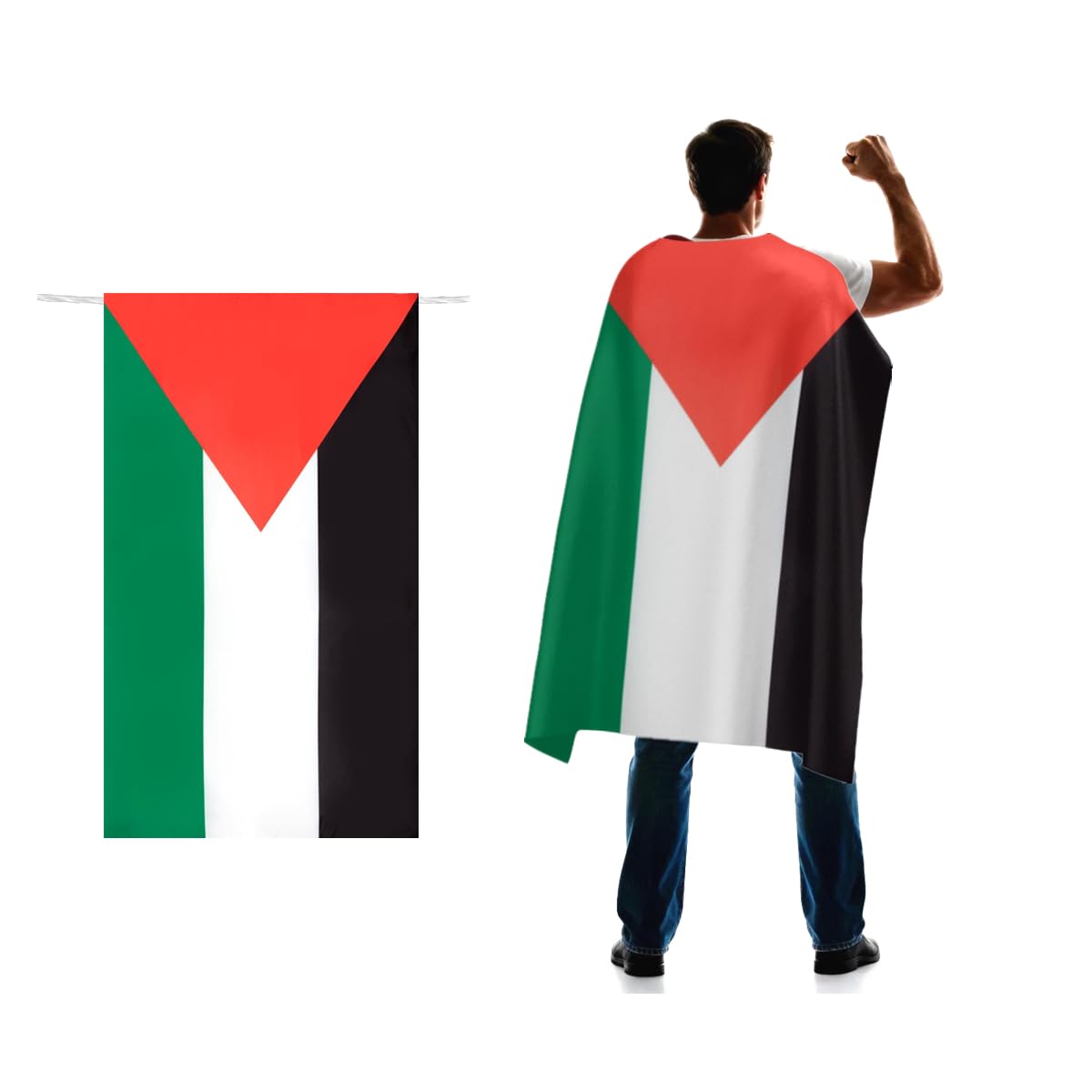 Palestine Flag Cape 3x5 FT for Independence Day Holiday Costumes Celebrati,150D Premium Polyester,Palestinian National Patriotic Flags Costume Cloak.