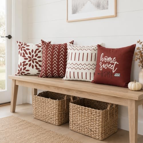 YCOLL Rust Linen Pillow Covers 18x18 Set of 4, Home Sweet Home Farmhouse Throw Pillow Covers, Holiday Decorative Cushion Covers for Sofa Couch Bed, Autumn Rustic Fall Decor by YCOLL - Used condition - Image 6