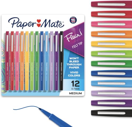 Image of Paper Mate Flair Felt Tip Pens, Medium Point (0.7mm),For Arts & Crafts, Note-Taking, Journaling, School Supplies for Teachers & Students 12 Count (Pack of 12)