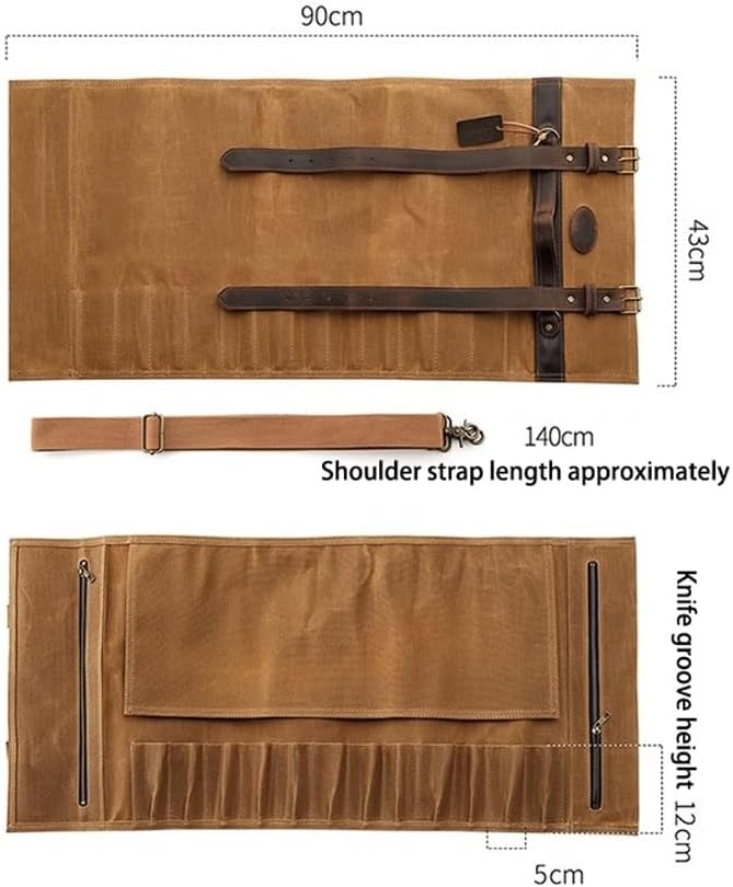 Chef Knife Bag with 12 Slots Cutlery Knives Holders Protectors, Kitchen Travel Cooking Tools, Portable Canvas Knife Roll Storage Bag Chef Case for Camping or Working with an Adjustable Shoulder Strap(