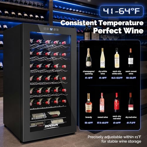 Image of ROVSUN 34 Bottle Wine Cooler Refrigerator, Freestanding Compressor Wine Chiller, Beverage Wine Fridge with Digital Temperature Control & Double-layer Glass Door for Red White Wine, Champagne, Beer