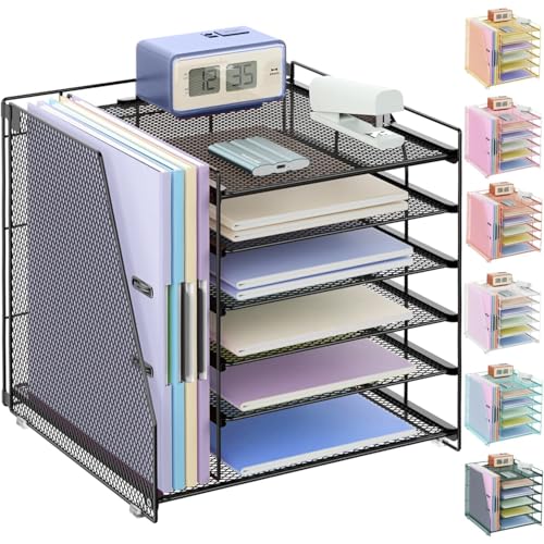 gianotter Desk Organizers and Accessories, 6-Tier Paper Organizer with File Holder, Document Organizer, Office Decor, Home Office Essentials(Black)