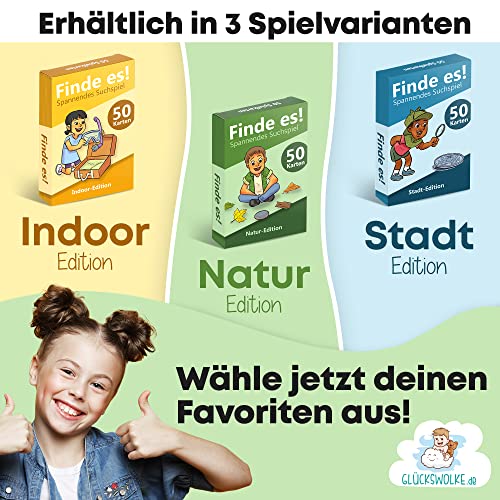 GLÜCKSWOLKE - Finde es I Draußen die Natur neu entdecken I Outdoor Schatzsuche für Kinder I Entdecker Spielzeug & Kinderspiel I Spiele ab 4, 5, 6, 7, 8 Jahre I Geschenk für Mädchen und Junge