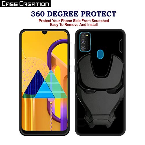 Image of COVERLY Official 3D Smooth Feel Avenger Logo Mask Soft Rugged Grip Iron Man Engraved Cartoon Movie Engraved Silicone Rubber Matte Back Cover for Samsung Galaxy M31 (2020) - Black