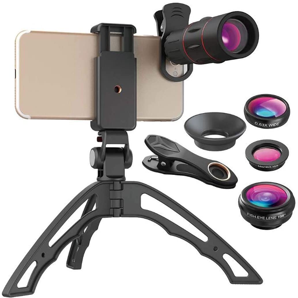 Lentille de la caméra de téléphone, kit de lentille de téléphone avec trépied, objectif de téléobjectif 18x, clip sur les kits de lentille de téléphone portable compatibles avec la plupart de