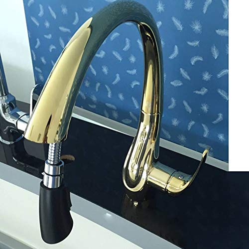 Mitigeur d'évier pivotant 360° avec douchette extensible dorée
