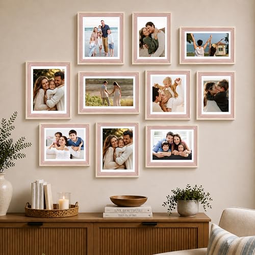 Image of Art Street Pink Wall Photo Frame Collage Set for Living Room Decor | Multi Picture Frames Gallery Wall Set for Family Photos | Wooden Wall Hanging Frames for Bedroom, Hallway, Home Decoration
