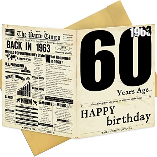 Image of Vintage Large 60th Birthday Card, 60th Birthday Gift for Men Women, 60th Birthday Decorations, 60th 1963 Birthday Gifts Ideas for Dad Mom, Jumbo 60 Year Old Greeting Card for Wife and Husband