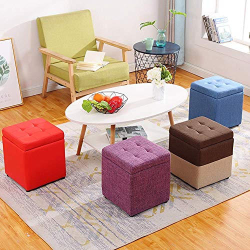 Tabouret de rangement en lin premium et structure bois massif élégante 40cm