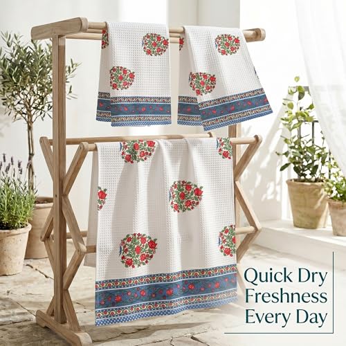 Image of Mafatlal Madhuban 250 GSM Waffle Towel Set | 1 Bath Towel 147 x 76 cm + 2 Hand Towels 76 x 38 cm | Bath Towel Combo for Daily Bathing | Blue