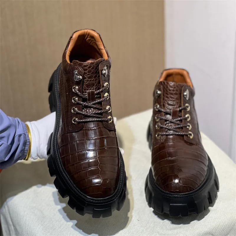 Authentic Exotic Crocodile Skin Men's Casual Height-Increasing Derby Shoes Genuine Alligator Leather Male Mid-top Dress Shoes2