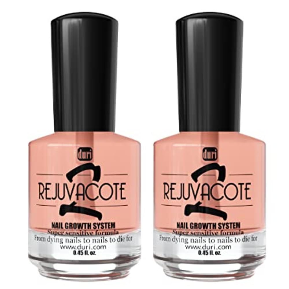 Rejuvacote 2 Nail Growth Base and Top Coat, Balanced Repair - Nail Hardener for peeling, thin, or fragile nails (Pack of 2)