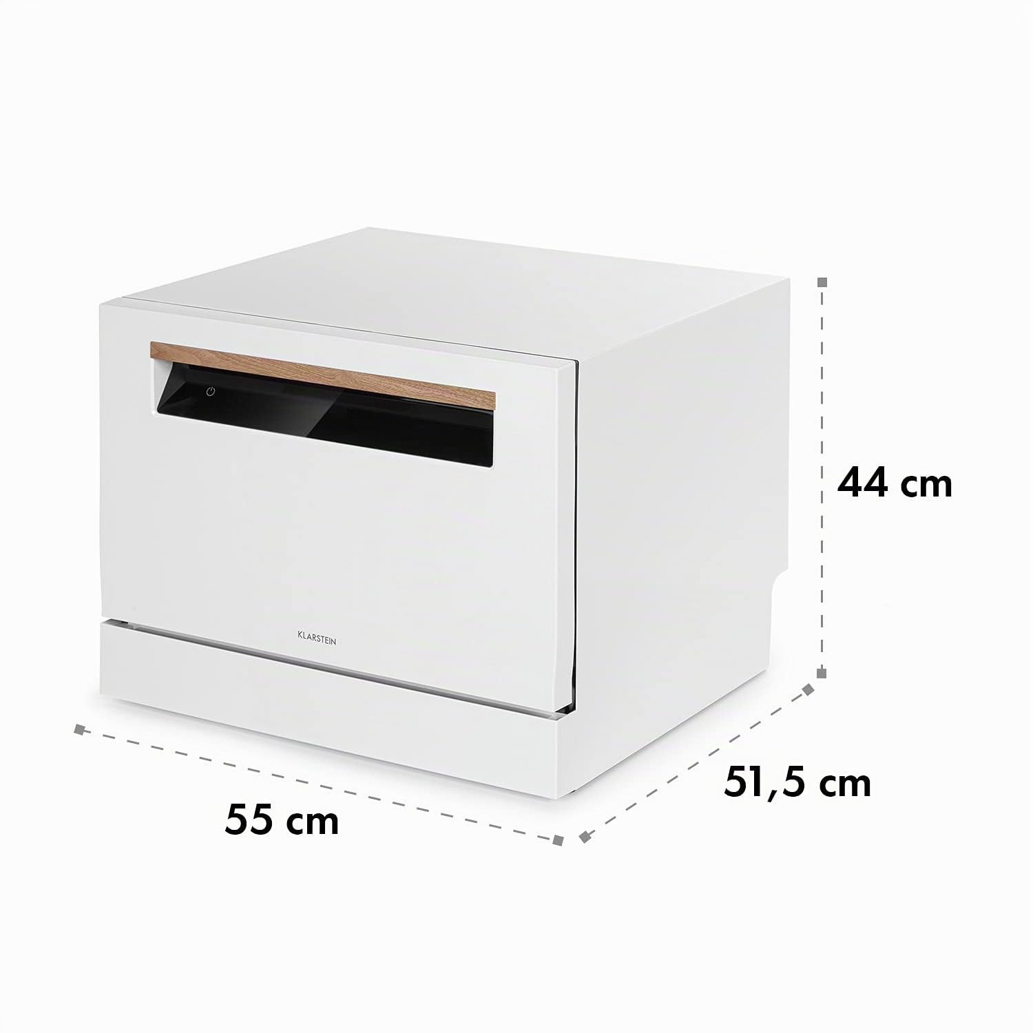 KLARSTEIN Lagoona - Mini Lavastoviglie a Posizionamento Libero, Classe F, Potenza: 1380 Watt, 6 Coperti, Consumo Idrico: 6,5 L, 7 Programmi + Asciugatura Extra, 49 dB, Pannello Touch Nero, Bianco