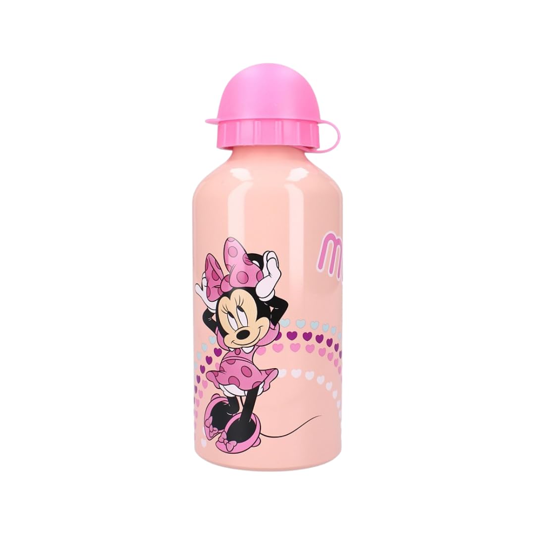 My sweety pop - Minnie Mouse Water Bottle for Kids Aluminium Kids Nursery School Holiday Meal 19cm - 500ml Hydration Gift Idea (Minnie Mouse - Pink/Peach)