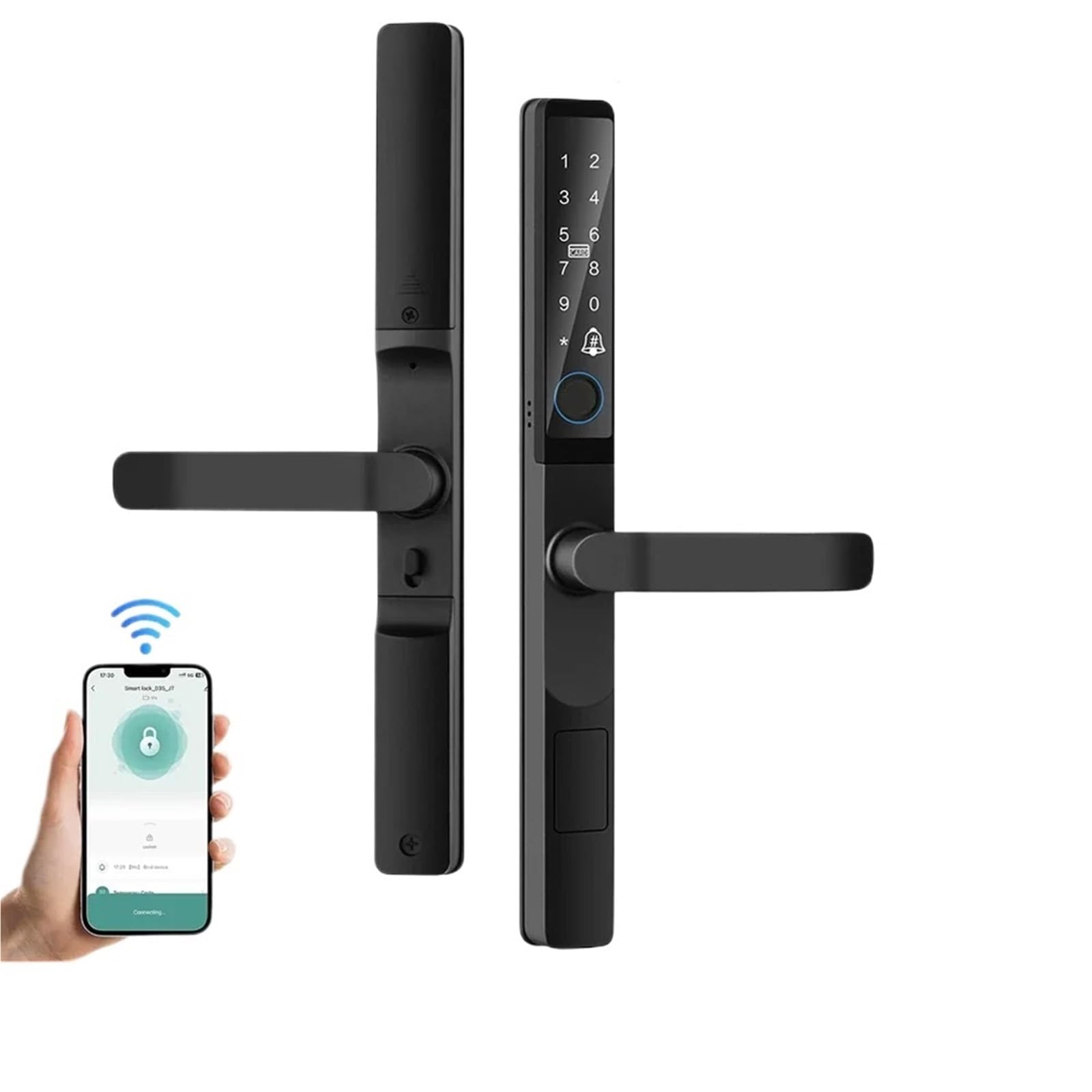 Serrure connectée, Poignée de serrure porte intelligente, étanche IP65, Ultra-mince, biométrique, à empreintes digitales, télécommande avec application gratuite(3085)