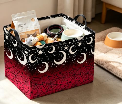 Image of Rectangle Storage Basket with Handles,Collapsible Storage Bin,Books Box,Gift Basket(Dark Night Spiderweb)