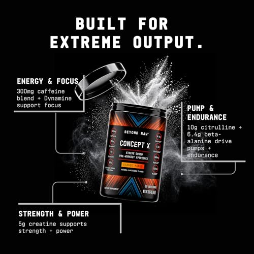 Image of BEYOND RAW Concept X, Clinically Dosed Pre-Workout Powder, Contains Caffeine, L-Citrulline, Creatine, and Beta-Alanine, Orange Mango, 20 Servings | Clinically Dosed Formula with Caffeine, Creatine, L-Citrulline, and Beta Alanine to Support Energy, Strength, and Endurance