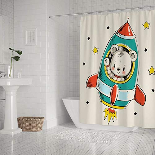 Rideau de douche roquette avec crochets en C, tissu polyester opaque - 3