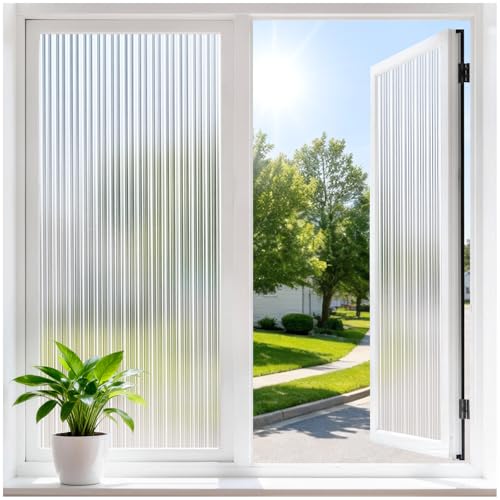 Haton Reeded Glass Window Privacy Film Frosted Glass Film 17.5 x 78.7
