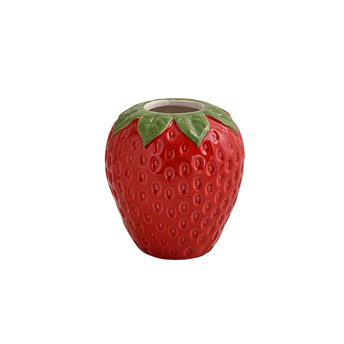 Miduohu One Color Strawberry Shaped Ceramic Vase, Cute Fruit Decor Flower Vases For Farmhouse Home Tabletop Decor(13.5Cm Height)