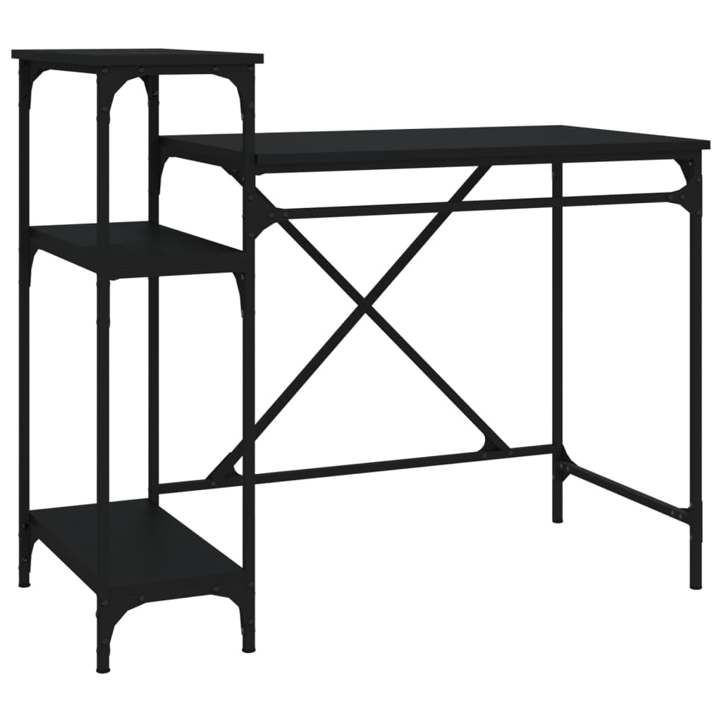 Scrivania Porta Computer con 3 Ripiani 105x50x90 cm Nera | Scrittoio salvaspazio in stile industriale con scaffali portaoggetti, ideale per studio, ufficio o camera da letto.
