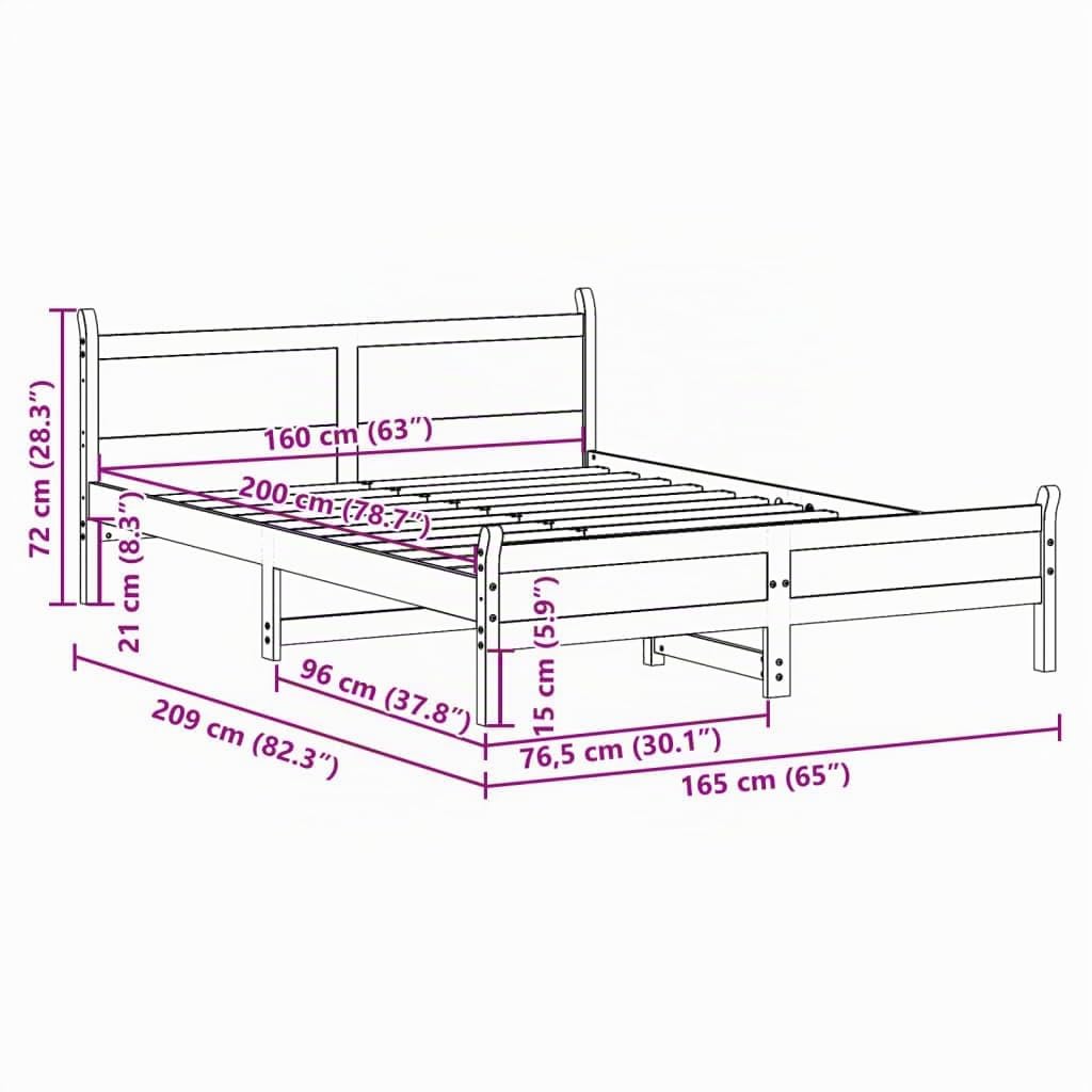 vidaXL Letto Senza Materasso Marrone Cera 160x200 cm in Legno di Pino, Telaio Letto, Letto, giroletto, mobili per Camera da Letto, Base Letto