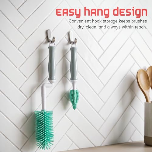 Image of Baybee 2Pc Combo Silicone Bottle Cleaning Brush | BPA-Free 360 Rotatable Silicone Bristles for Nipple, Straw, Vase, Glass & Feeding Bottle Cleaner Set | Anti Slip Handle, Easy to Clean Corner (Green)