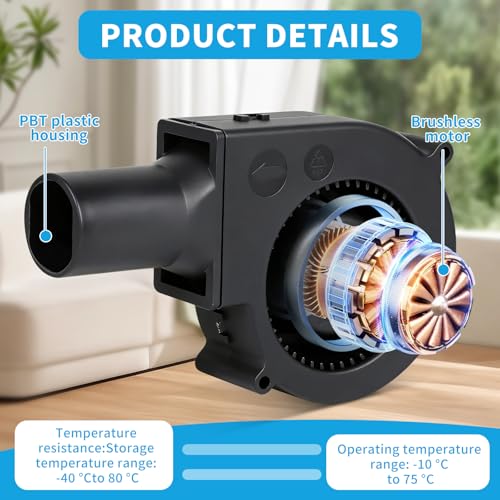 DBREAKS Radiallüfter 12V, Kühlung Lüfter mit Drehzahlregler für Haushaltsgeräte, 220V Klein Gebläse Lüfter für Heizgeräte, Turbinengebläse 97mm für Grill BBQ Picknick Aufblasbar Kamin