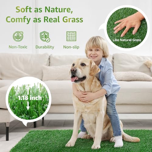 Image of LOOBANI Dog Grass Pee Pads, Artificial Dog Grass Pads for Potty Tray, Fake Grass for Dogs to Pee On, Outdoor Indoor Pee Grass for Dog Potty(59*59 inch)