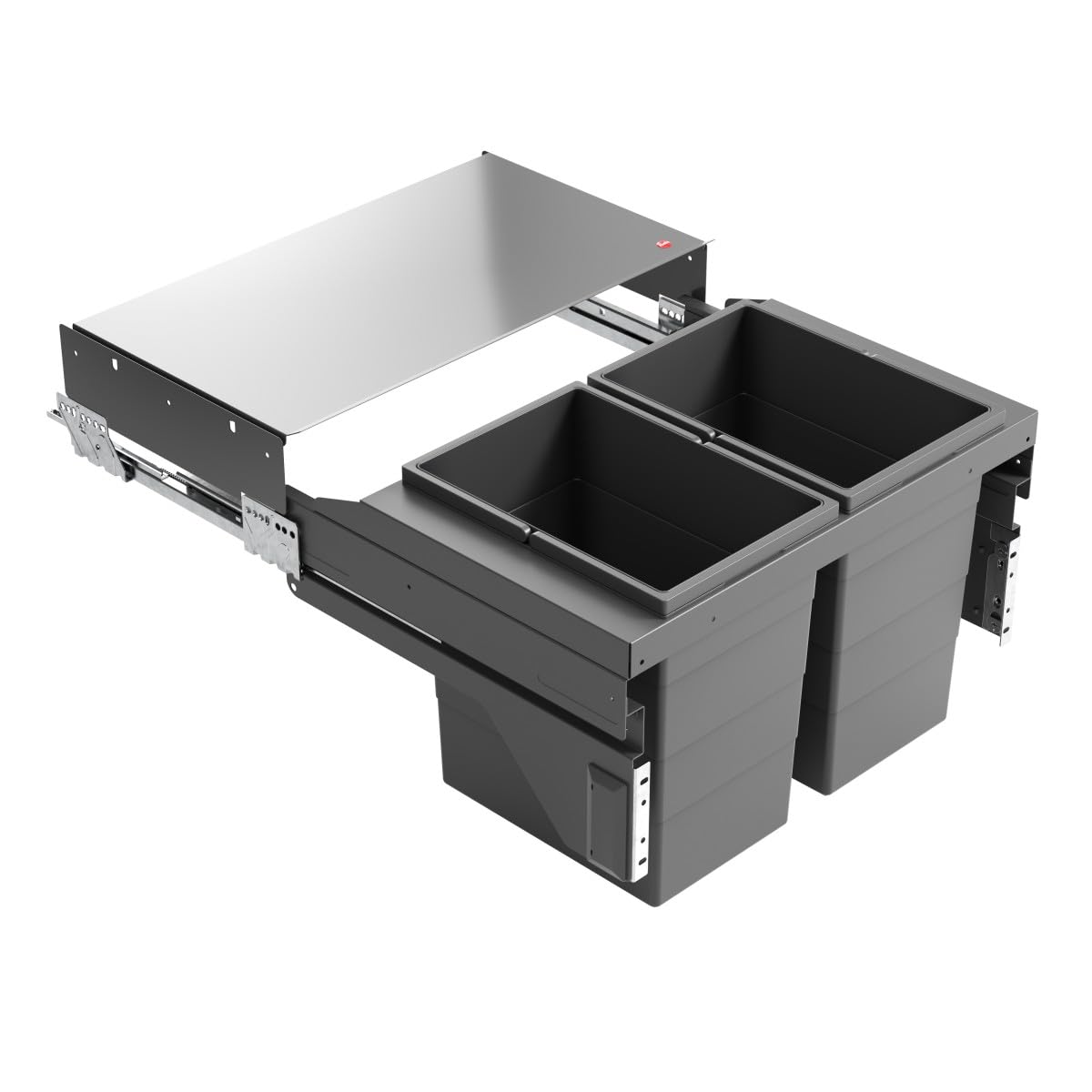 Hailo Abfallsammler 3610971 | Cargo-Soft Mülleimer 2fach Einbau | Abfalleimer Auszug 40L | Dunkelgrau