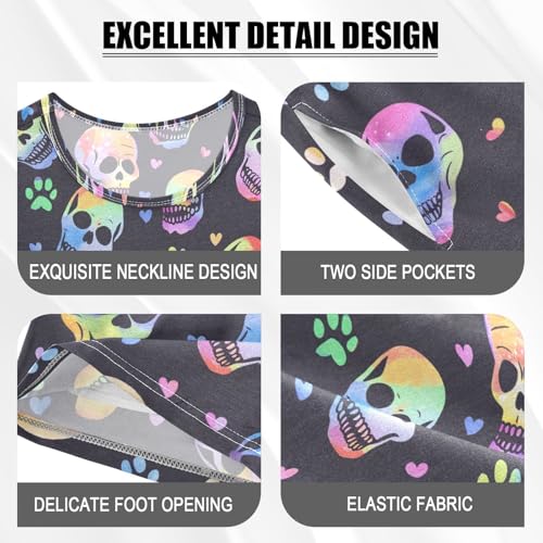ALAZA Rainbow Skulls Paw Hearts Pajama Set Short Sleeve Sleepwear Soft Lounge Nightwear4