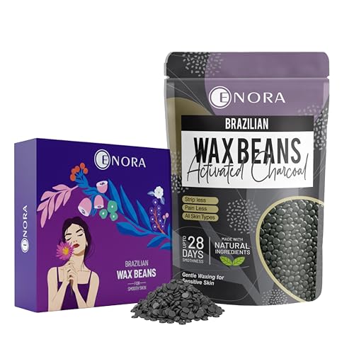 Image of ENORA Brazilian Stripless Wax Beans for Women (250g) | With Wooden Spatula | Natural | For Face, Chin, Hairline, Bikini Area & Full Body Hair Removal (250 Gram, Activated Charcoal)