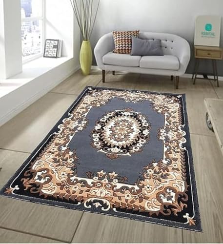 Image of Soft Premium Grey Carpet 6x8 ft - Washable, Anti-Skid, Fade-Resistant Acrylic Rug for Living Room, Hall, Bedroom, Modern Decor