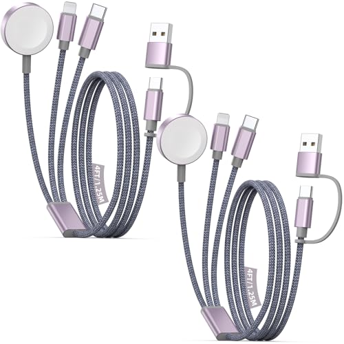 2Pack Travel Essentials for Apple Watch Charger, 3 in 2 USB C Cable for Type C/L-Port Devices, Camping Essentials, Magnetic iWatch Charger for Ultra/SE/10-1&iPhone 16-12-4FT, PlayStation 4 Adapters