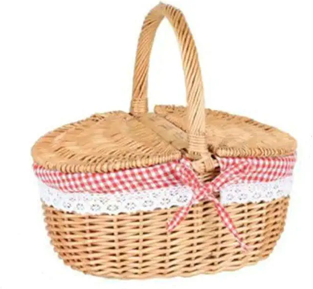 Kagodri Rustic Picnic Basket with Lid & Liner - Japanese Woven Outdoor Picnic Mand