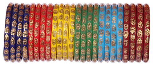 Image of NMII Glass Beautiful Design With Gold Printed Heart Pattern and Gloosy Finished Kada Set For Women and Girls, (MultiColour 2.4 Inches), Pack Of 24 Kada Set