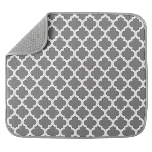 S&T INC. Absorbent, Reversible Microfiber Dish Drying Mat for Kitchen, 16 Inch x 18 Inch, White Trellis
