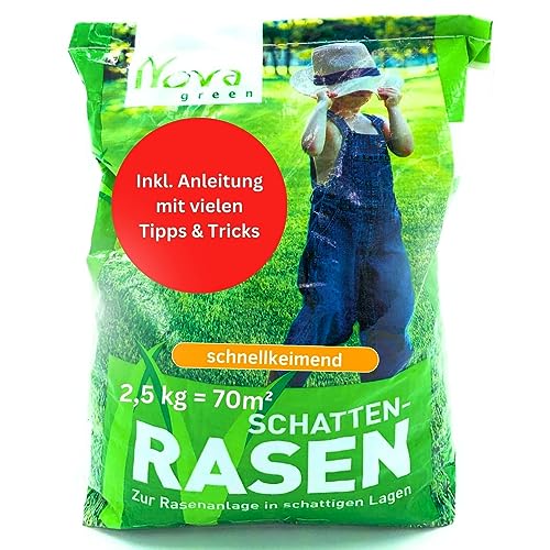 Premium Rasensamen Schattenrasen schnellkeimend Frühling 2,5kg = 70m² | dürreresistent, robust, tiefgrün |...