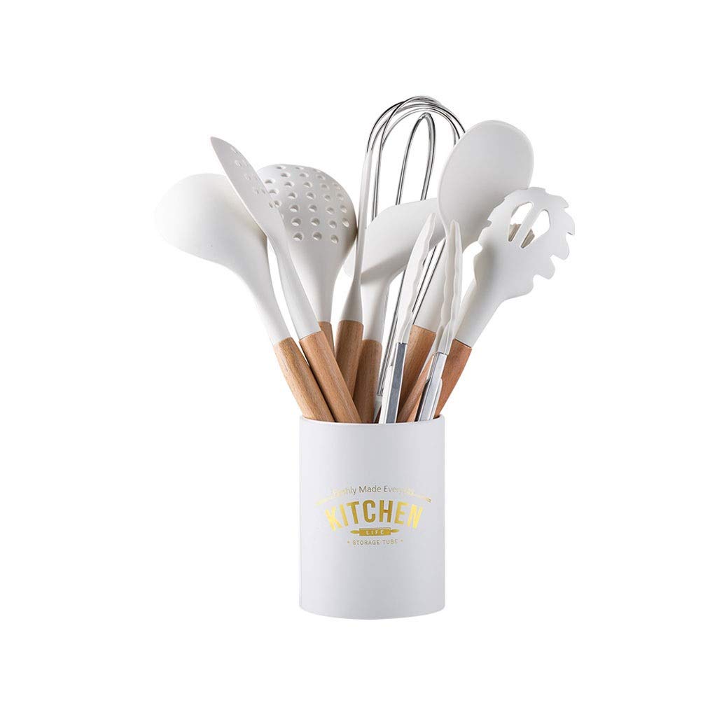 Spachtel für die Küche Pfannenwender Silikon Kochen Küchenutensilien Set 11pcs, Küchenhelfer Set Hitzebeständige Holzgriffe Werkzeug Kochen School of Wok Wok Spatel