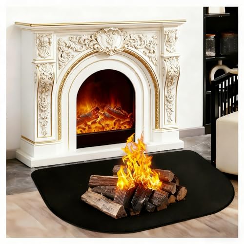 Alfombrilla Resistente al Calor Hasta 1000 °C para Chimeneas, 80 x 50 cm, Cubierta Ignífuga y Antichispas, Protección del Suelo Contra Chispas y Brasas para Madera y Parqué (Negro)