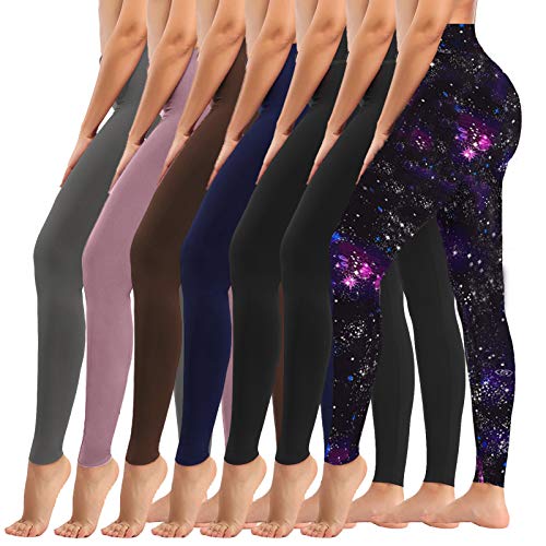 yeuG 7 Pack High Waisted Leggings for Women Tummy Control Workout Yoga Pants(3#2 Black,Galaxy,1 Navy,1 Coffee,1 Rosy Brown,1 Dark Grey,Large-X-Large)