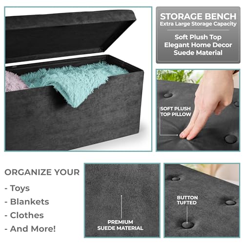 Sorbus Collapsible Storage Ottoman Bench (Black, Medium (15” x 30” x 15”)) - image 7