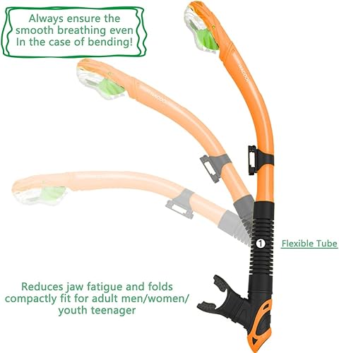Miniatura 5 de WACOOL Tubo de esnórquel con tapa seca, boquilla cómoda, válvula de purga unidireccional para piscina, buceo en aguas abiertas, natación,