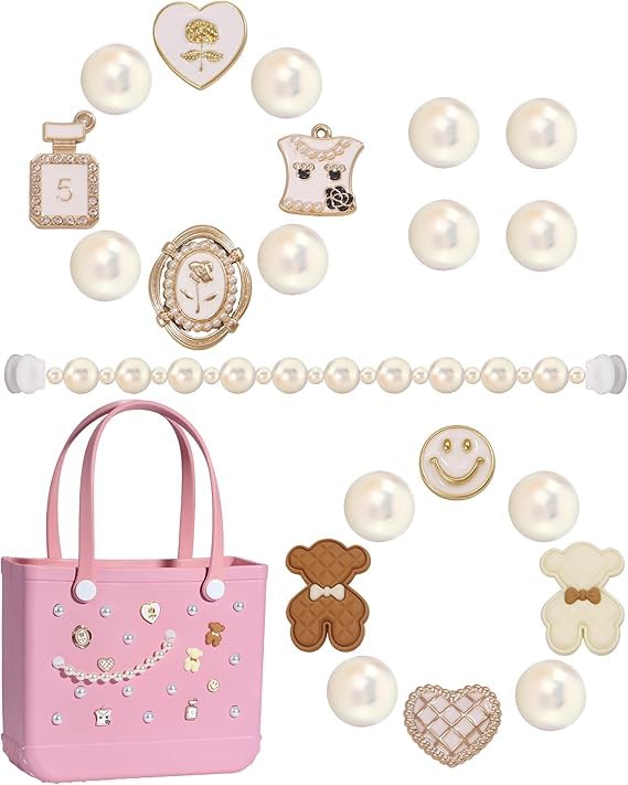 Rubber Beach Bag Accessories Charms,Rubber Beach Totes Accessories Inserts,Bear Charm And Pearl Bag Charms