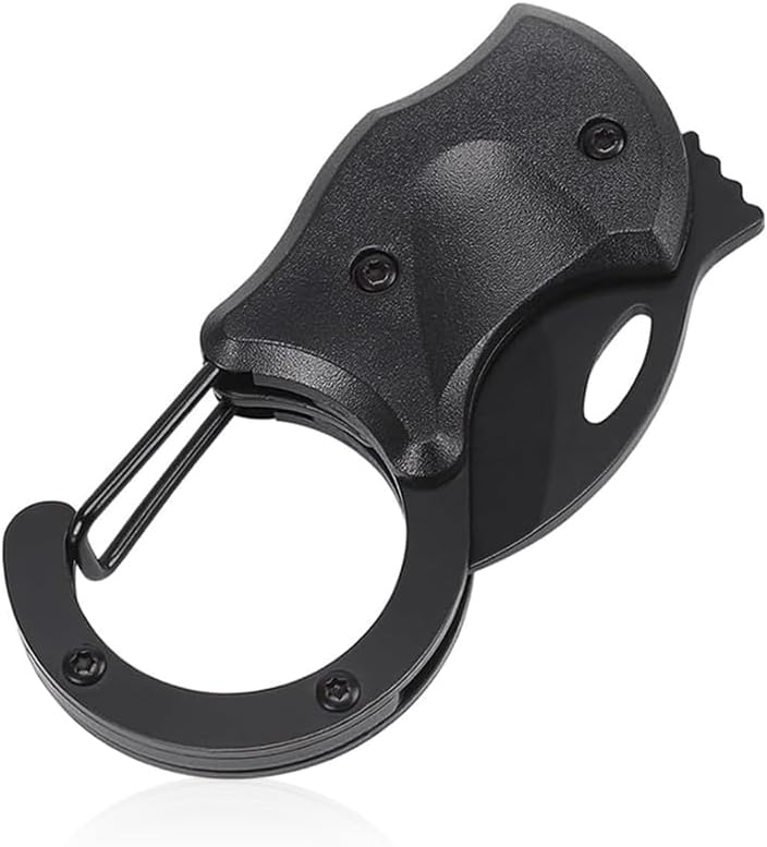 PROBEROS® Pocket Cutter for Keychain Stainless Steel Mini 1.34 Inches Folding Cutter with Quick Release Carabiner Box Opener Cutter Self- Defence Gadget Multifunctional Folding Cutter, Black, 1